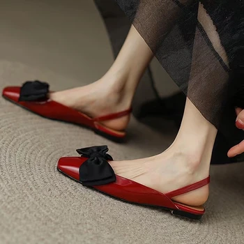 2022. gada Vasaras Sieviešu Sandales Priekšgala mezgls Sieviešu Kurpes Modes Sexy Dzīvoklis Papēži plakanam un Kvadrātveida Kājām Sandalias Dāmas Eleganta Kleita Sūkņi