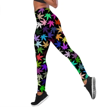 CLOOCL Krāsains Nezāļu Lapām Sexy Jogas Tērps Stulpiņi Sporta 3D Drukāšanas Sieviešu Topi Slim Bra Fitnesa Sporta Tērps